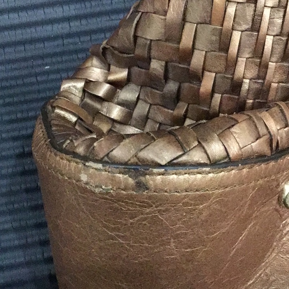 ❌SOLD❌ Cole Haan Genevieve Bronze Leather Woven Hobo Shoulder Bag - Picture 10 of 11